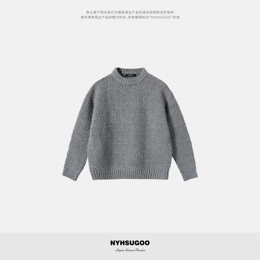 NYHSUGOO/南乙冬季绵羊毛混纺粗纱圆领长袖毛衣3893男士可叠穿