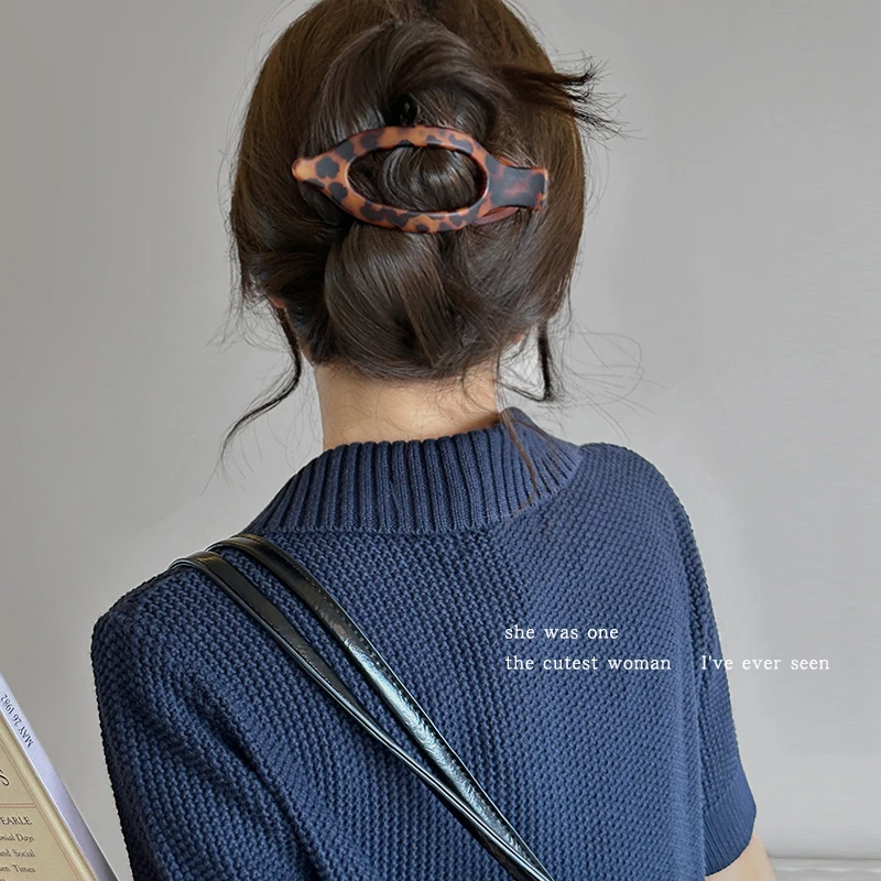 高级感大号豹纹发夹一字盘发夹气质鸭嘴夹女头饰