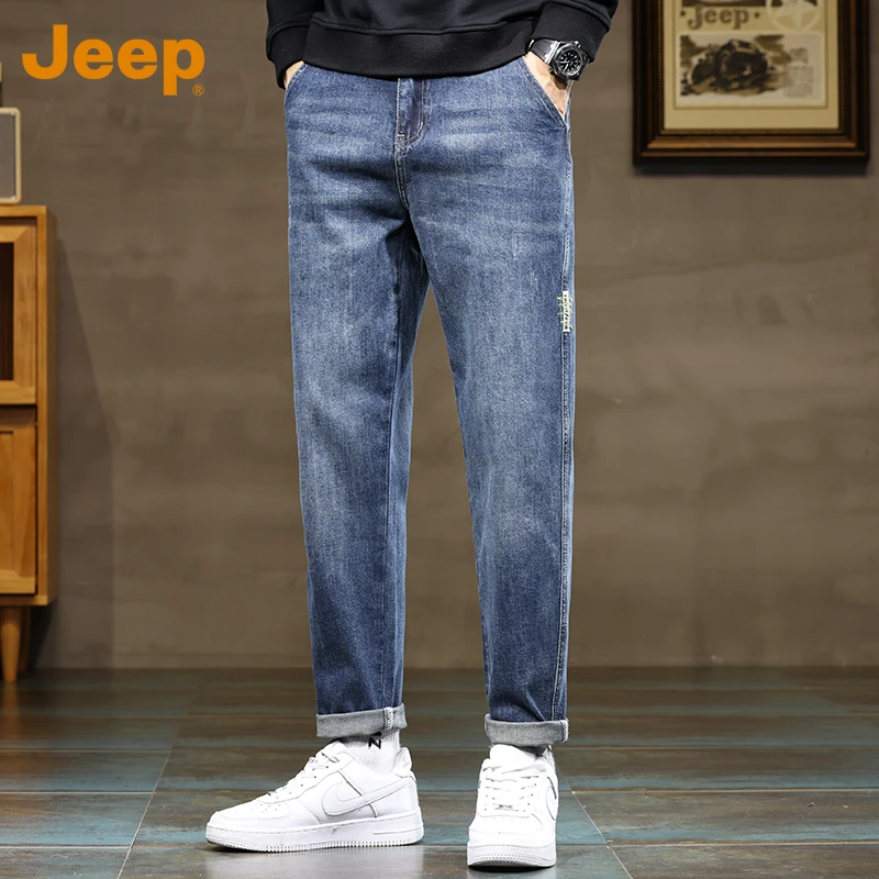 JEEP吉普高端牛仔裤男款春秋款2025新款弹力直筒锥形裤男士长裤子