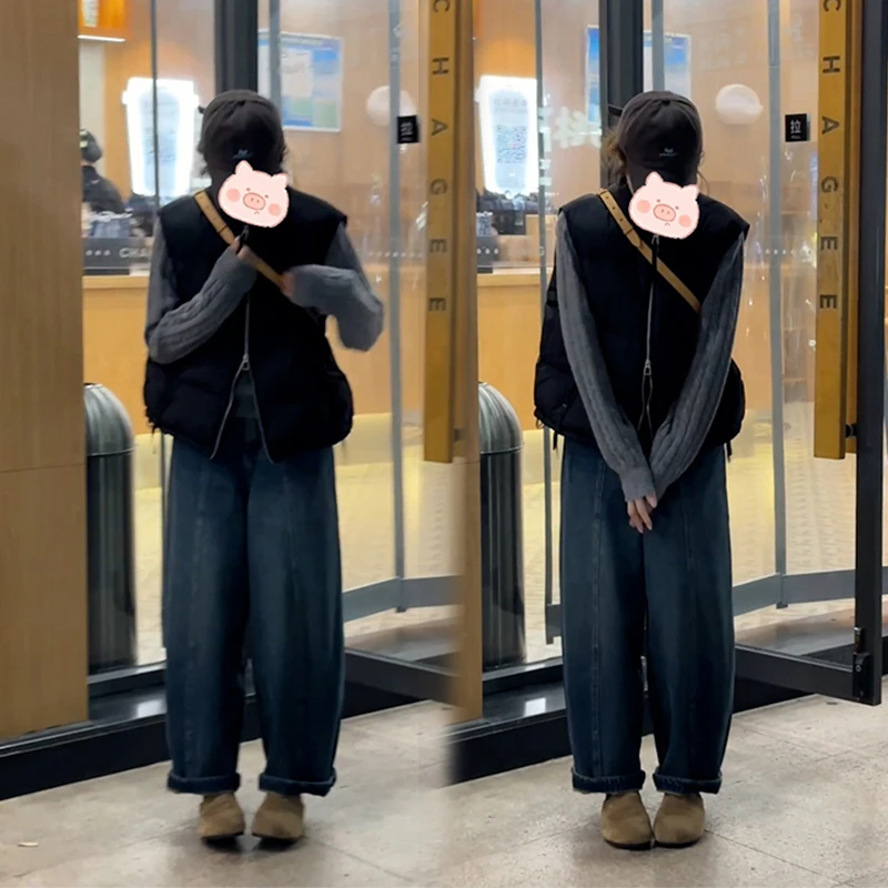 2025年冬季新款穿搭一整套时尚百搭马甲打底衫搭配显瘦休闲裤女潮