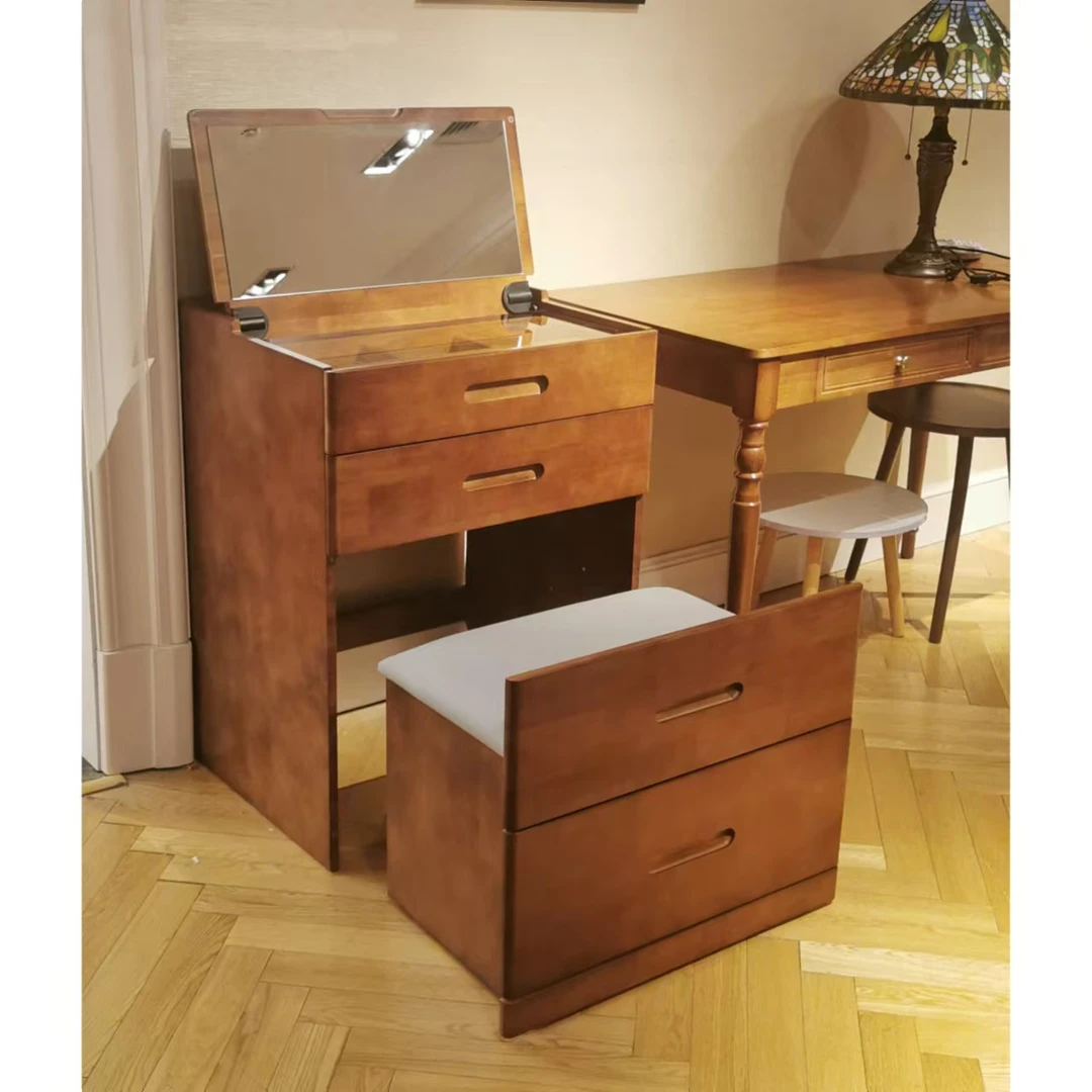 实木梳妆台家用女士翻盖带镜化妆桌卧室小户型网红梳妆柜斗柜