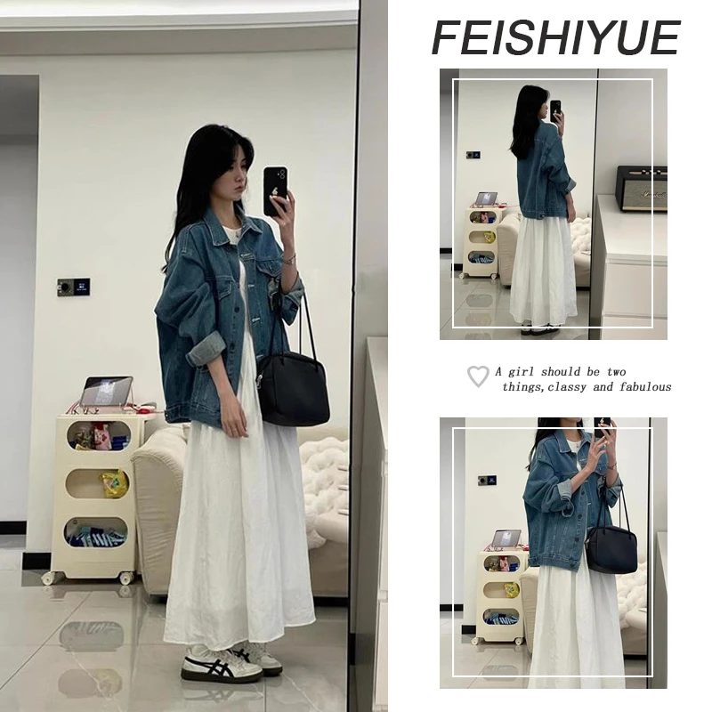 秋季穿搭一整套女2025新款韩版百搭牛仔外套背心连衣裙两件套装
