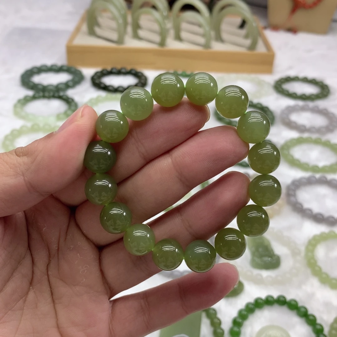 和田玉未镶嵌手串（冰湖水绿12）