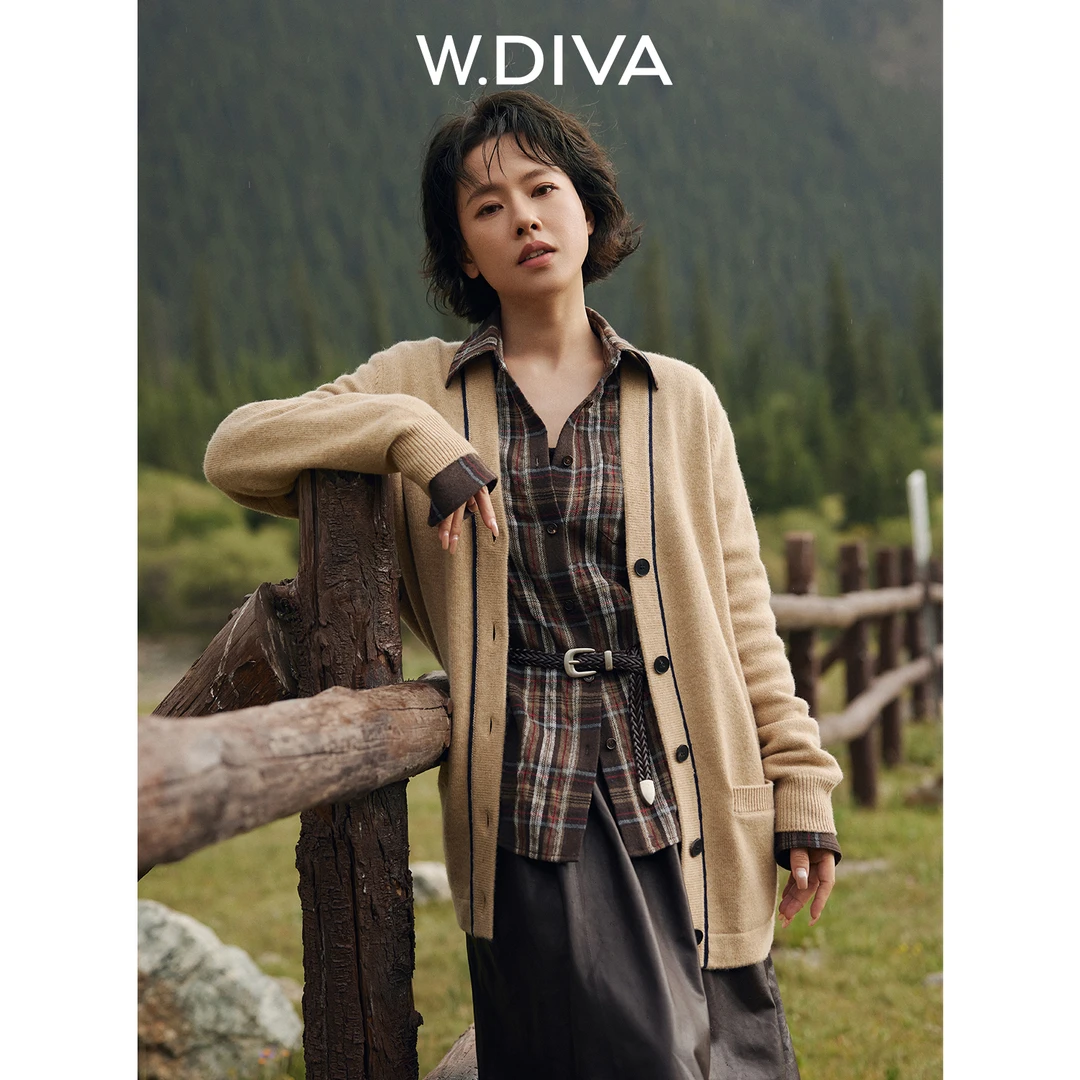 W.Diva【秋序格调】山羊绒V领毛织开衫老钱风松弛感女装53Z022791