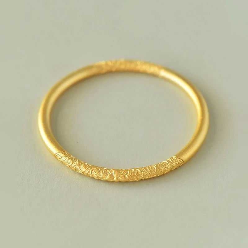 足银手镯 古法卷草纹手镯素圈磨砂款经典古风传承雕刻时尚百搭款