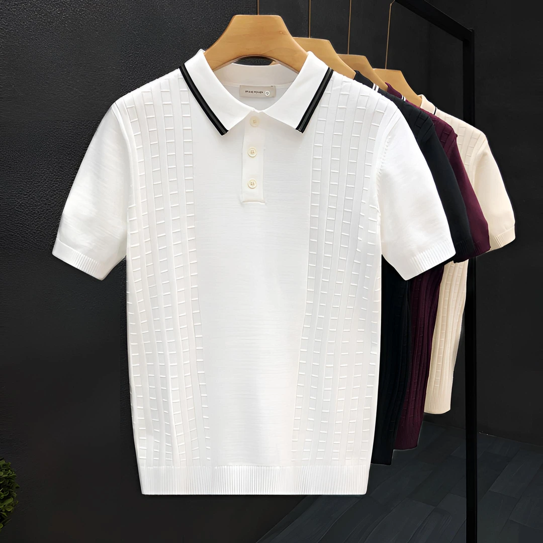 郎的正品高端翻领冰丝薄款针织t恤男翻领短袖毛衣潮流带领上衣