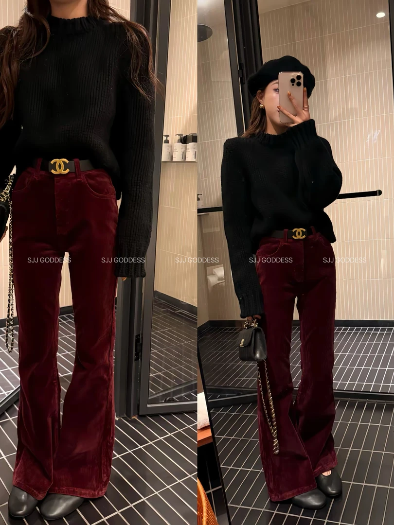 【娇娇私服定制】秋冬新款高腰显瘦修身长裤弹力灯芯绒喇叭裤102006