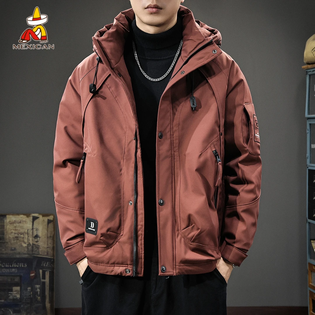 Mexican/稻草人冬季白鸭绒连帽羽绒服男款美式休闲男士外套秋冬款