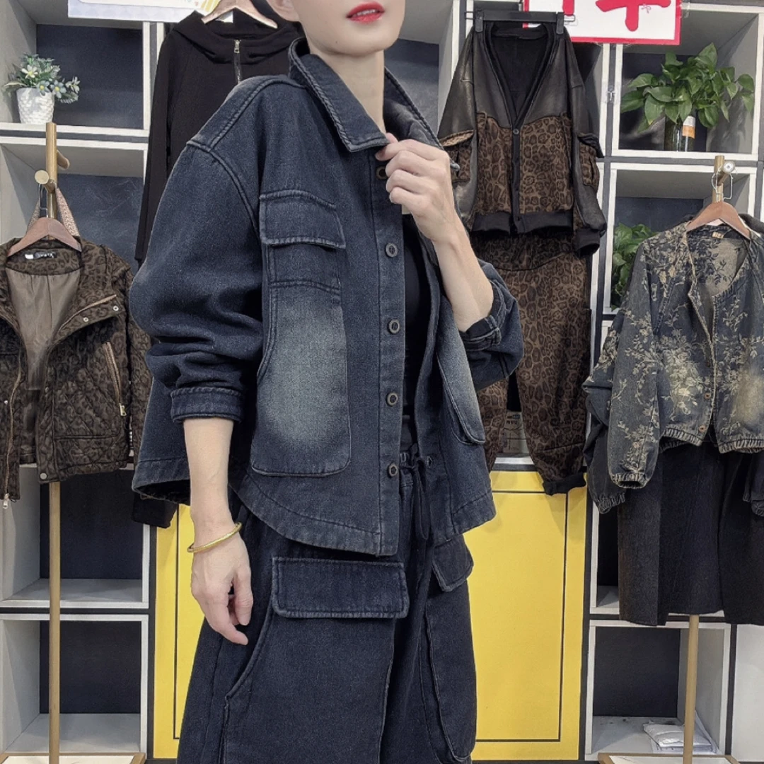 沐497-加绒款个性大兜斗篷牛仔外套