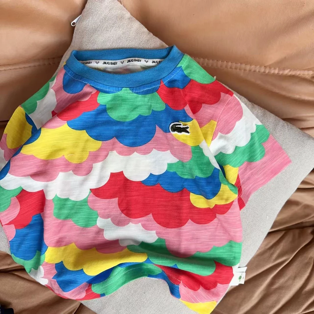 【JMJQ 25121-1】夏季新款潮版缤纷花彩云朵彩虹短袖时尚圆领T恤