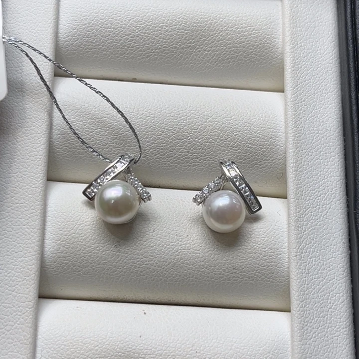 海水珍珠银S925镶嵌耳饰7-8mm 54号