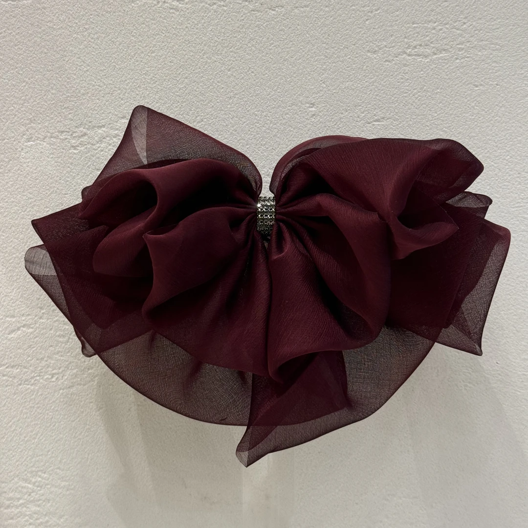 GREBUTY 5958 气质百搭安可拉红色多层蝴蝶结弹簧夹