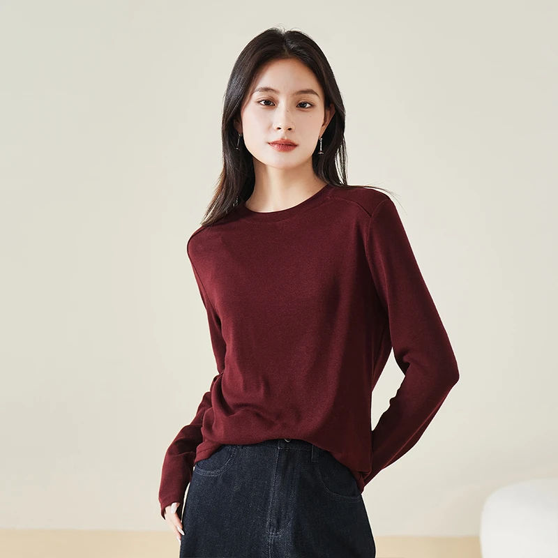 索菲丝尔简约长袖打底衫女2025秋季百搭显瘦休闲T恤上衣517026