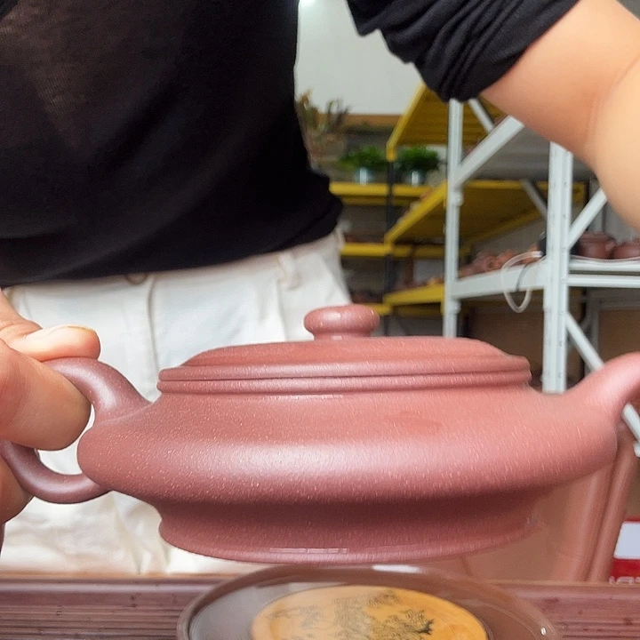 茶壶紫砂紫泥扁壶150cc