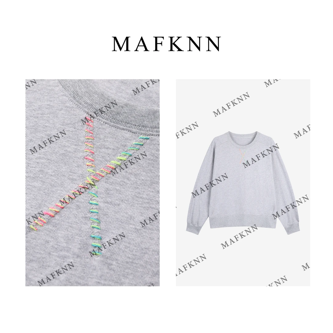 MAFKNN/玛肯时尚休闲简约纯色百搭圆领纯色领口明线卫衣MK11723