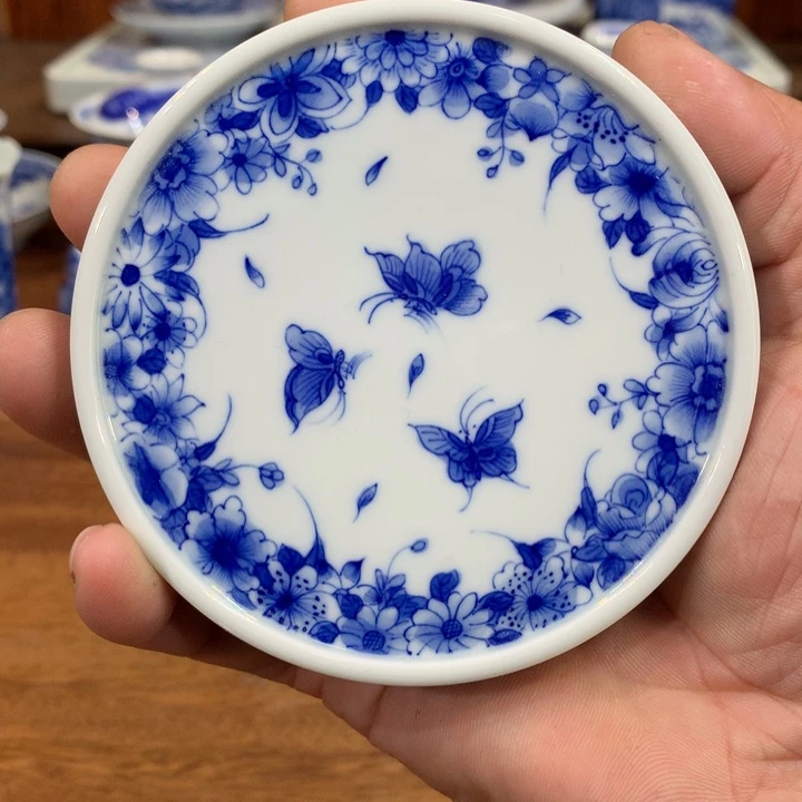 柴窑青花蝶恋花盖置