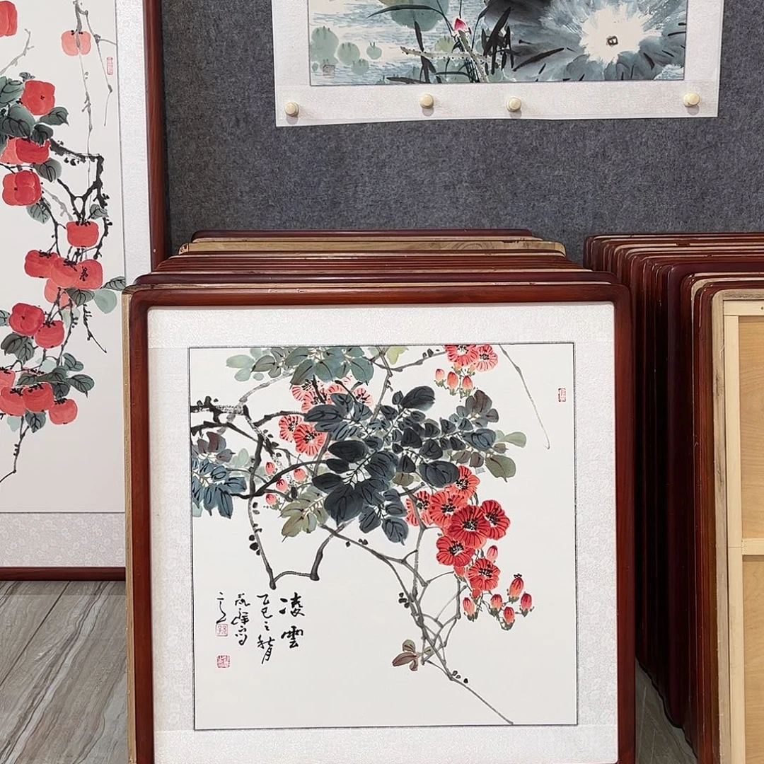 国画书画作品带框63×63