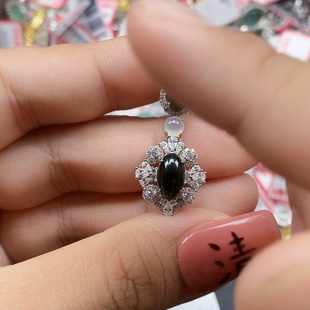 翡翠银S925镶嵌戒指天然A货缅甸翡翠