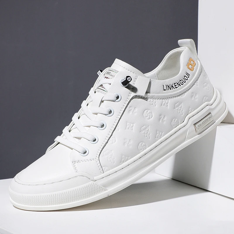 林肯国际高端轻奢2025夏季新款真皮透气小白鞋男生鞋子男款板鞋软