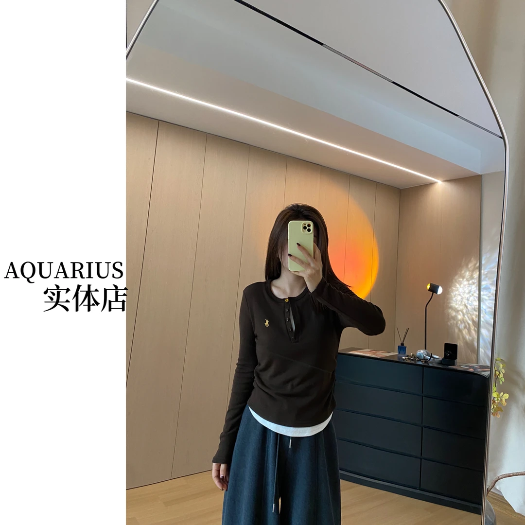 【AQUARIUS 】（随性时光）加绒拼接假两件上衣7761
