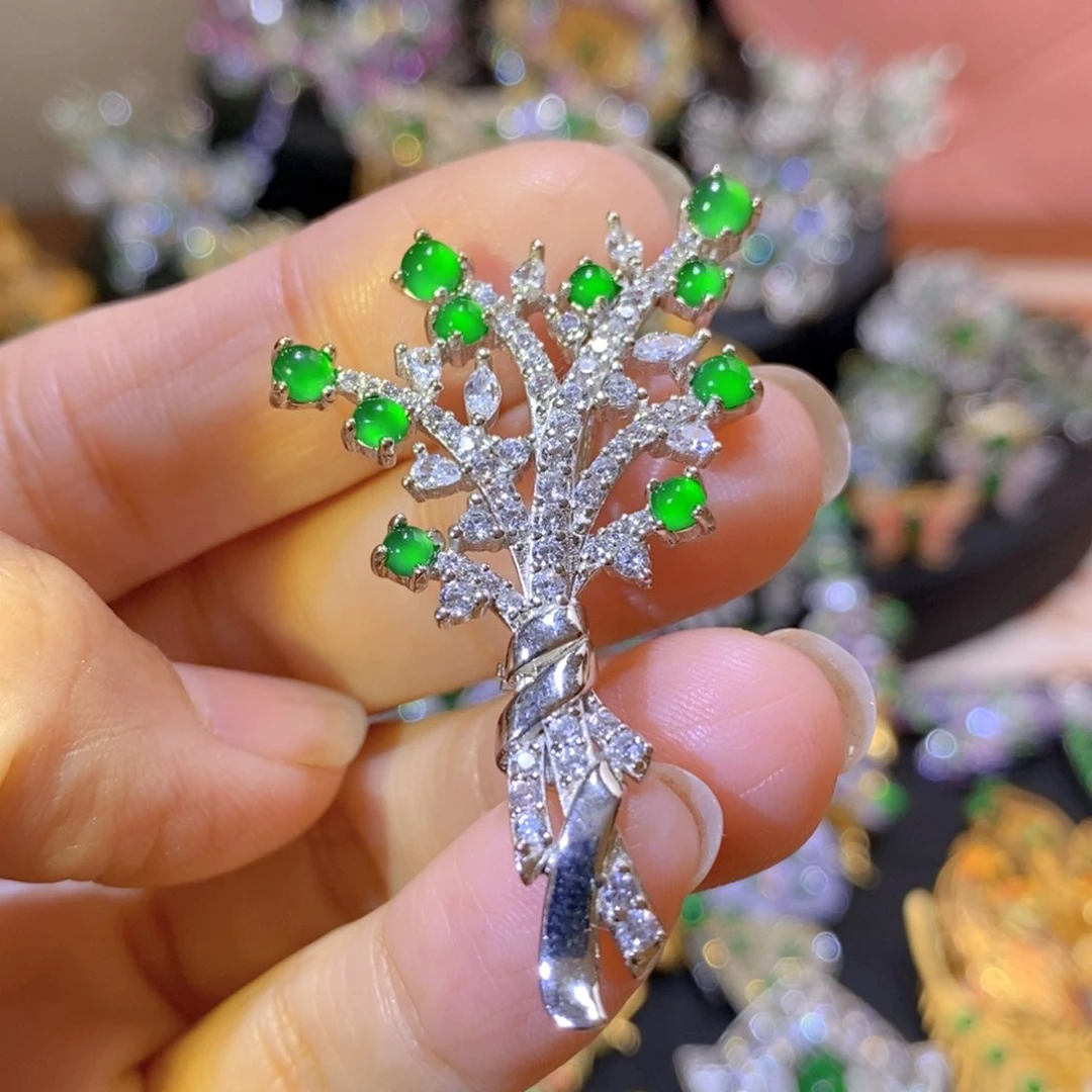 吊坠(不含链)银S925镶嵌翡翠