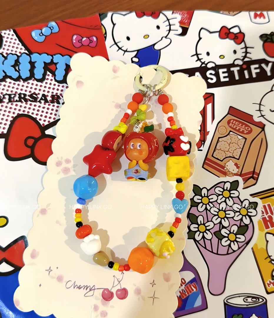 HAPPY原创 小苹果星星人改娃混搭色系创意串珠手机链包挂钥匙扣