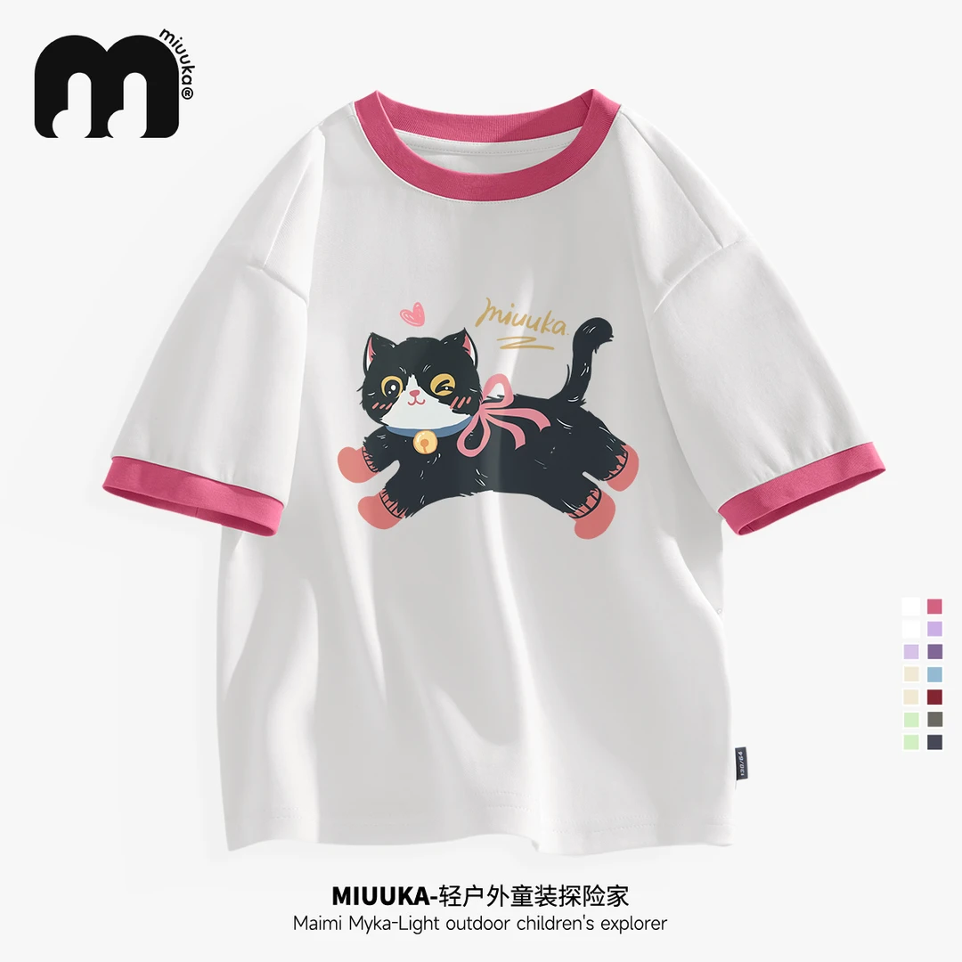 MIUUKA女童短袖T恤2025新款夏季纯棉透气儿童衣服时髦女孩上衣