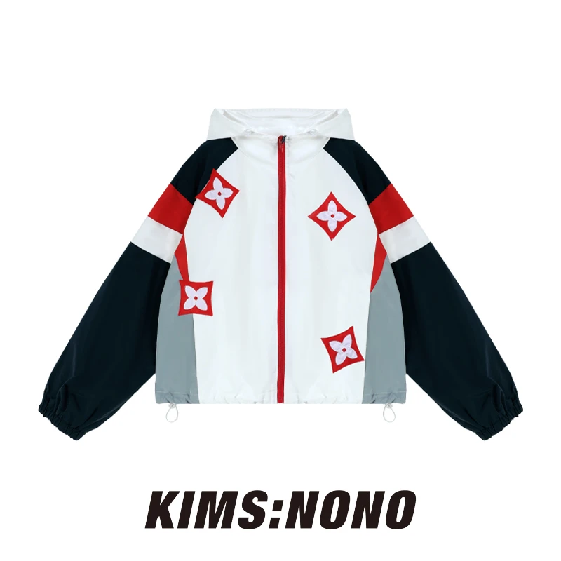 RAWT73422秋冬新款立体刺绣短款连帽拼色长袖外套女时尚休闲