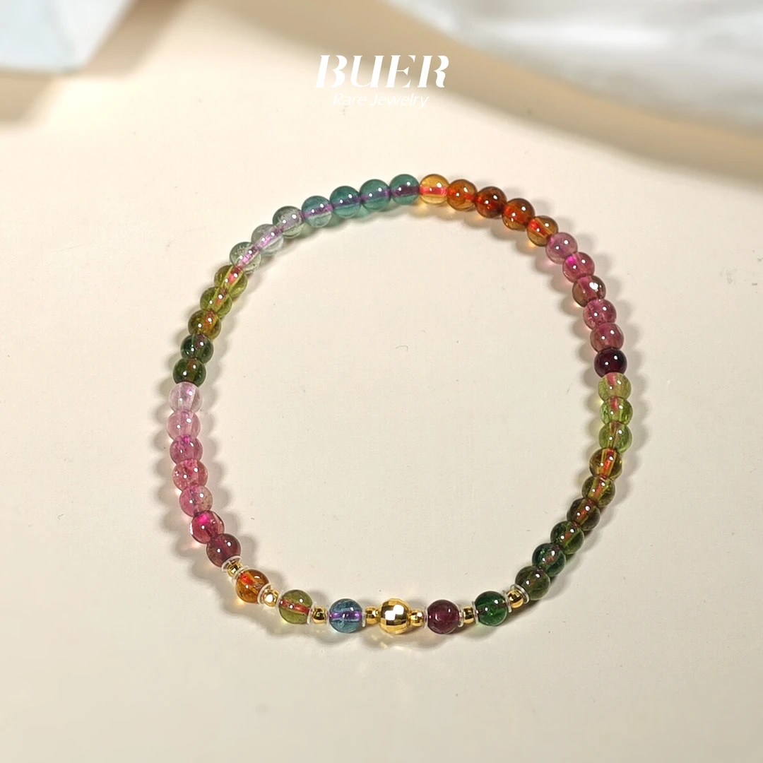 【不二】碧玺18k金单圈手串3mm+ (多样性发)