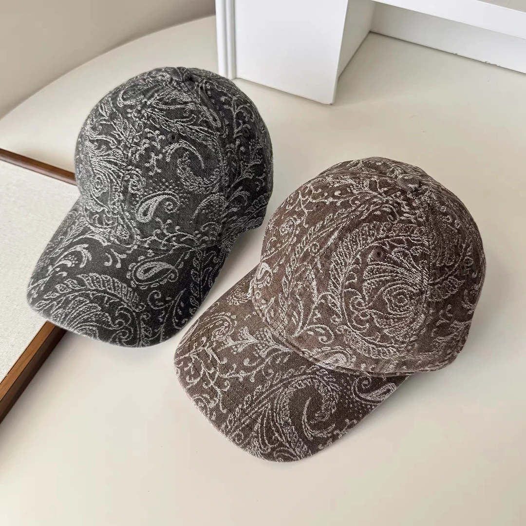 秋季新款复古时尚腰果花棒球帽百搭街头软顶鸭舌帽遮脸个性帽子潮