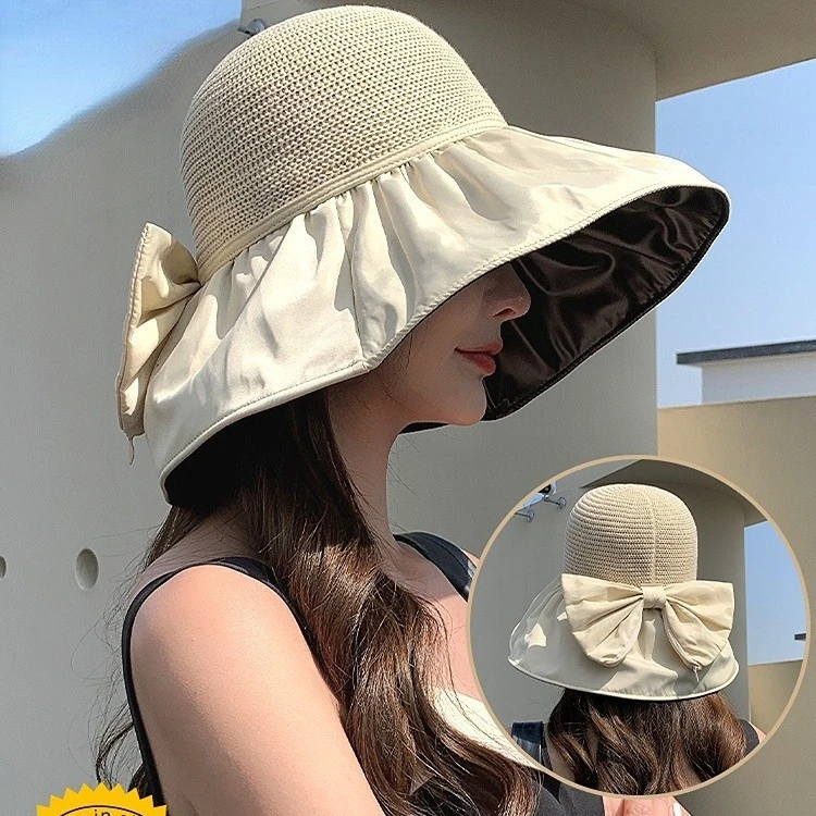 网红遮阳帽防紫外线渔夫帽时尚遮脸黑胶夏季太阳帽大帽檐新款