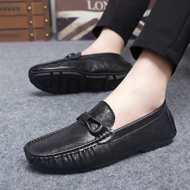 豆豆鞋男真皮软底2025年秋季新款英伦时尚高档商务一脚蹬休闲皮鞋