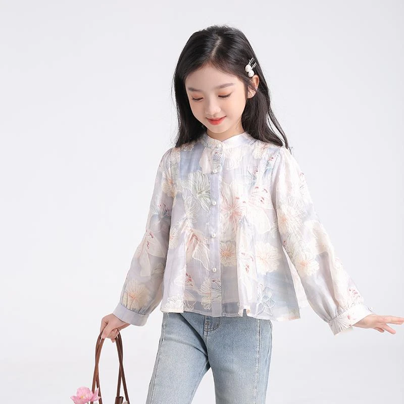 女童春装洋气衬衫2025新款小女孩碎花公主长袖上衣女宝宝童装衣服