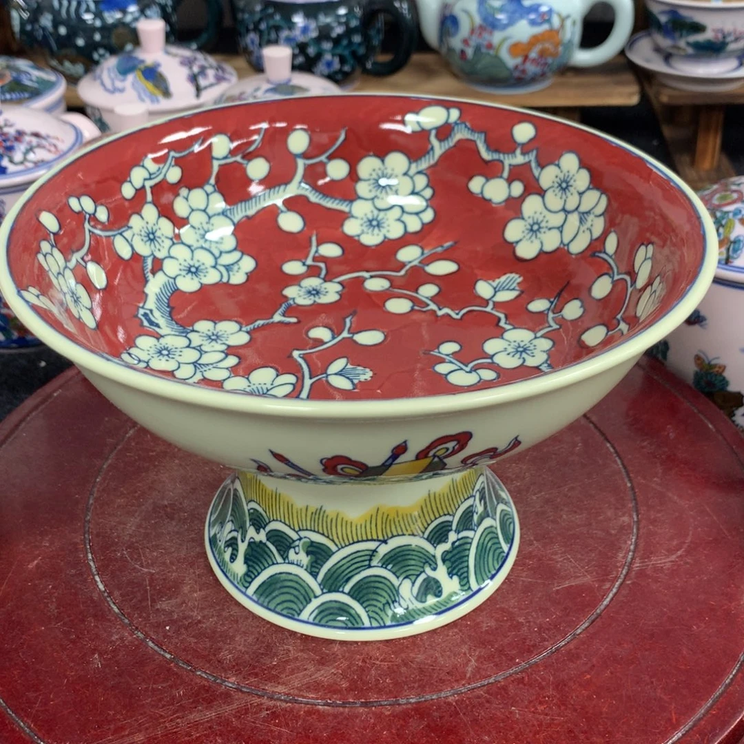 陶其他黄稀土红地梅花纹小碟 柴窑手绘 直径13.5cm ¥70