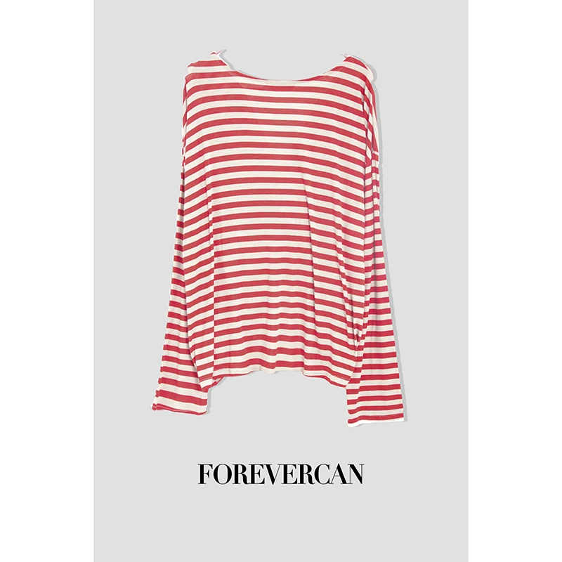 FOREVERCAN“布拉格”慵懒风扭结设计高弹条纹上衣（两穿式）ST21937