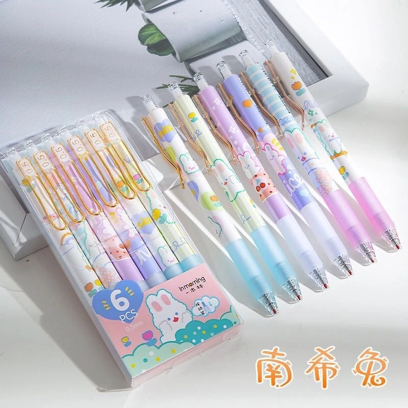 (6支装)一木林高颜值笔ins南希免按动中性笔可爱学生0.5黑水笔限