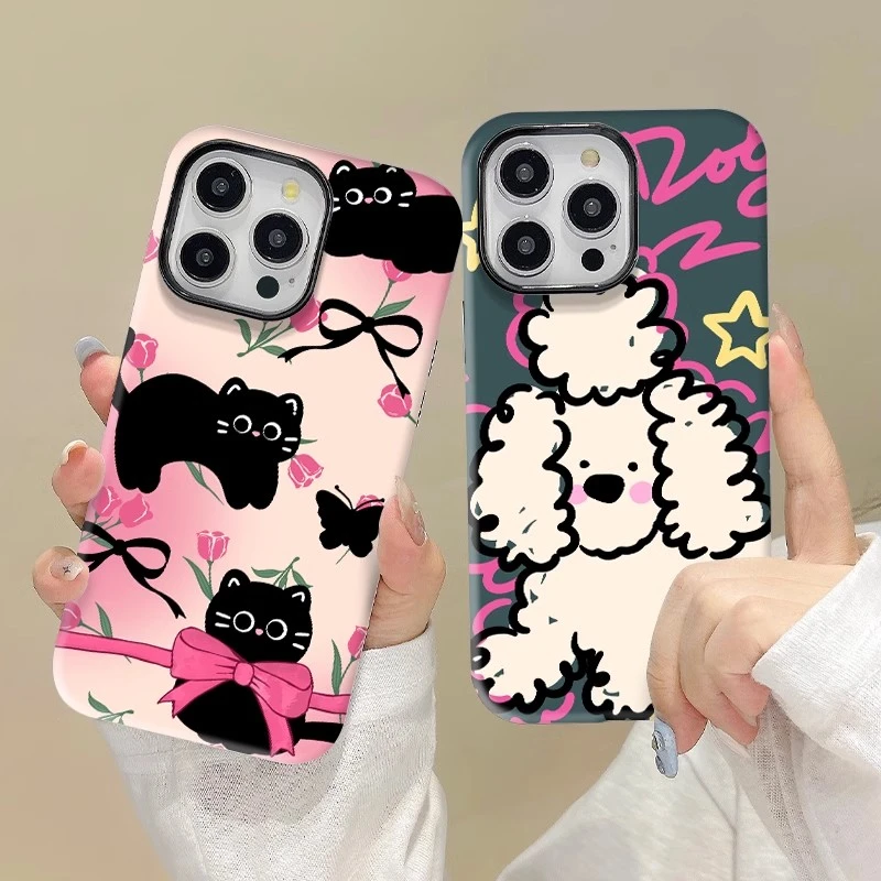 黑猫白狗苹果16ProMax手机壳适用iPhone15二合一13/11菲林14/12