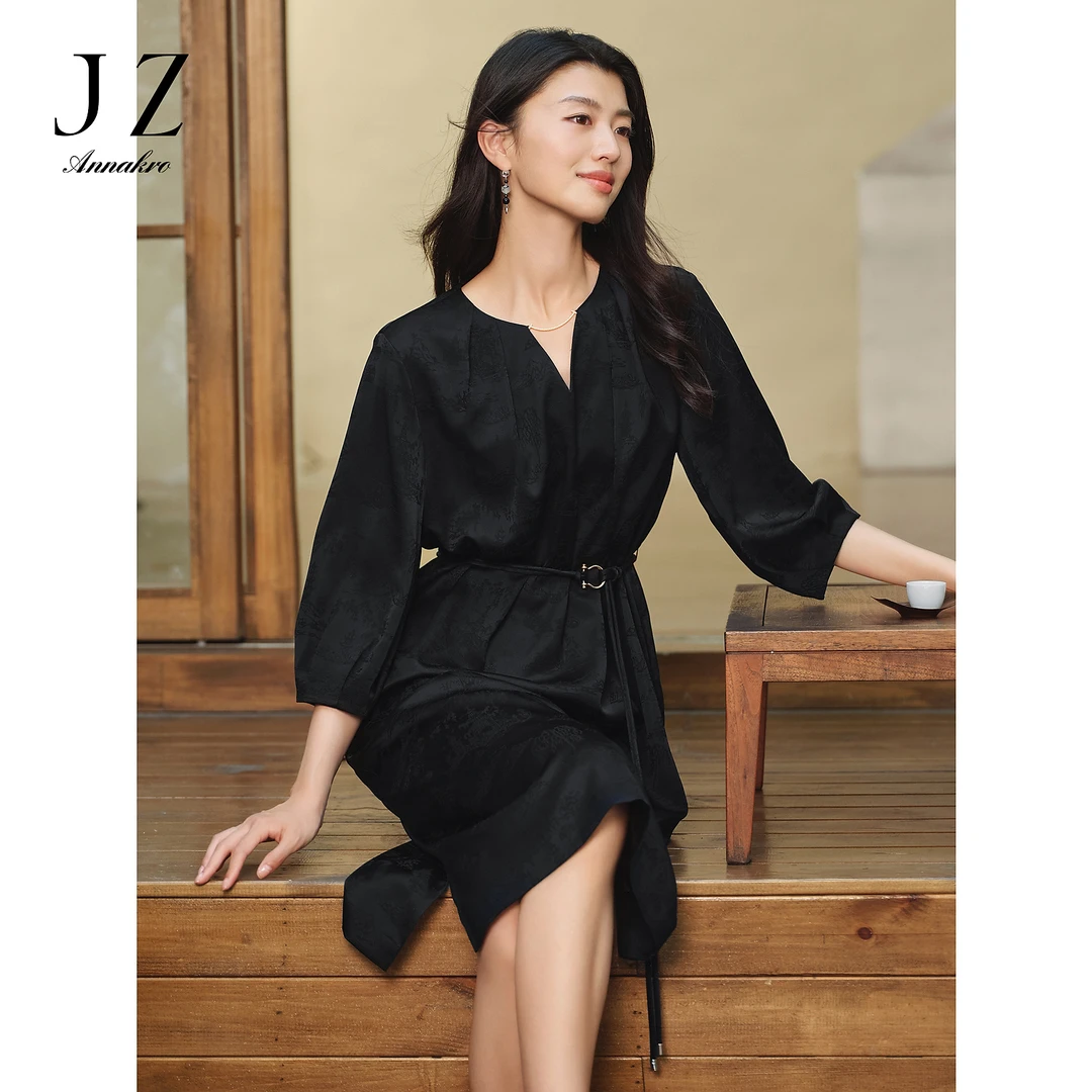 【婷婷专属】【醋酸系列】玖姿安娜蔻JTEQ50030中式肌理提花连衣裙2