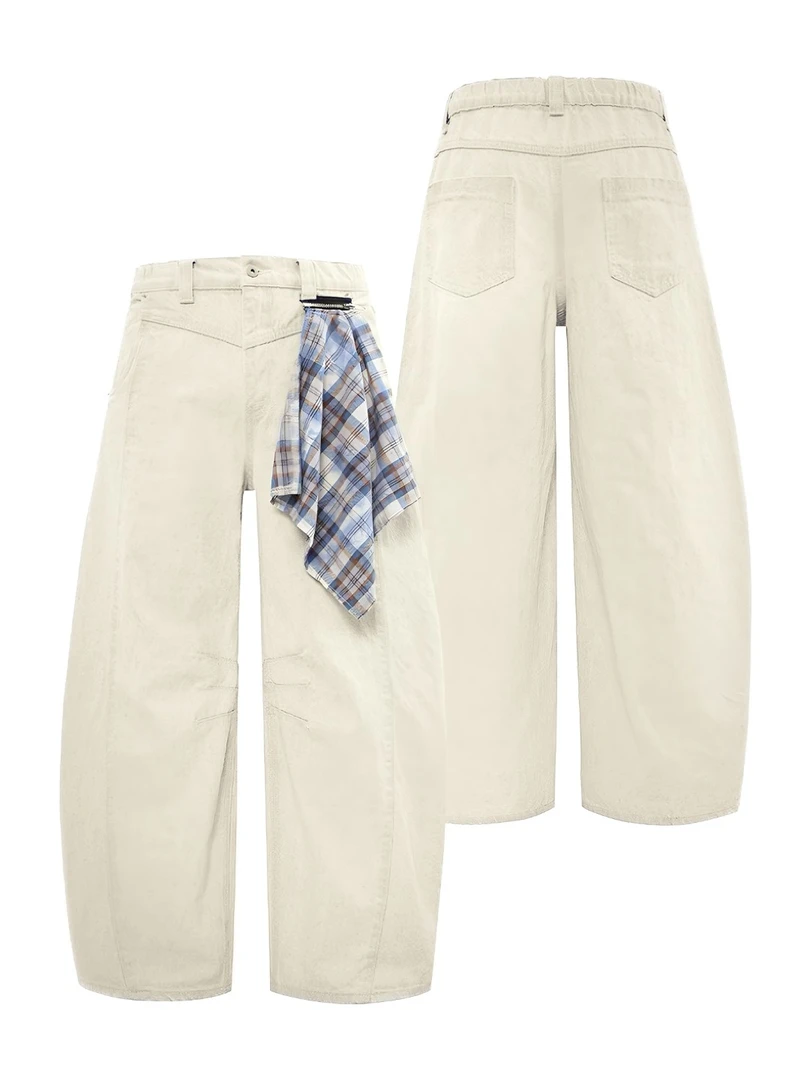 方巾可拆弯刀牛仔裤男女美式复古拉链设计感镰刀裤宽松阔腿裤子