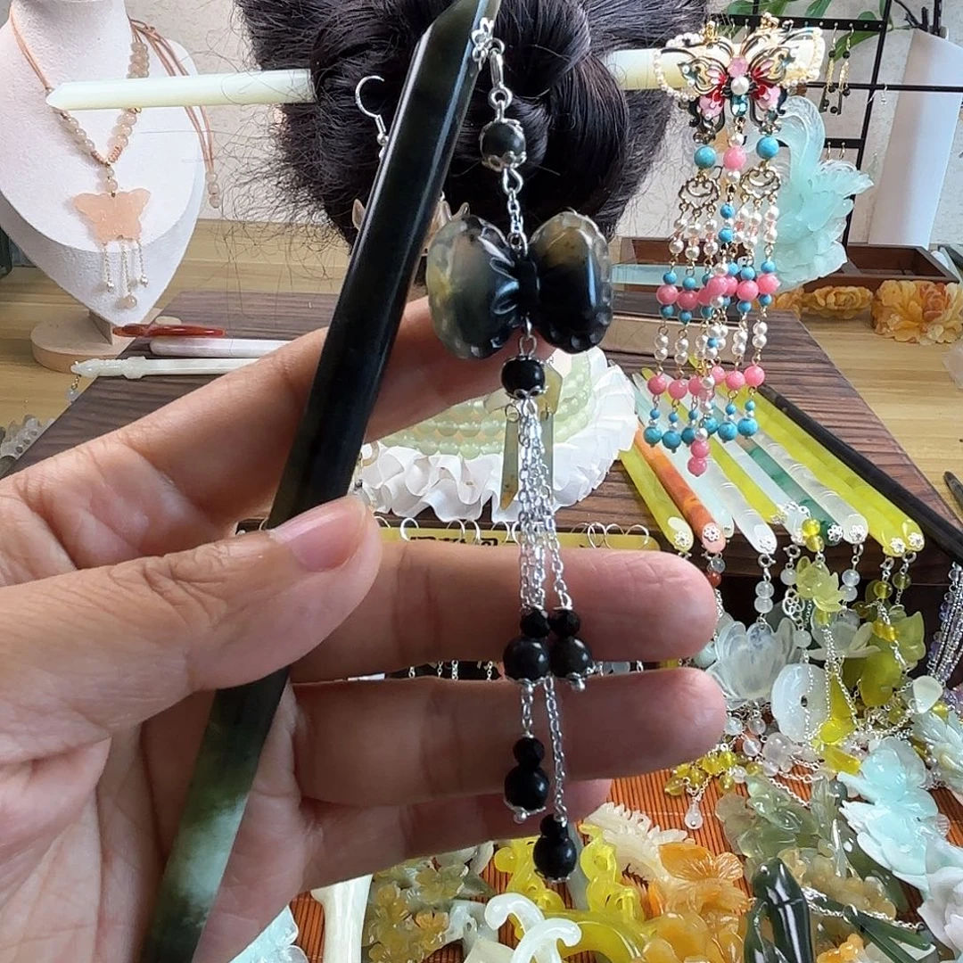 蛇纹石玉合金发饰