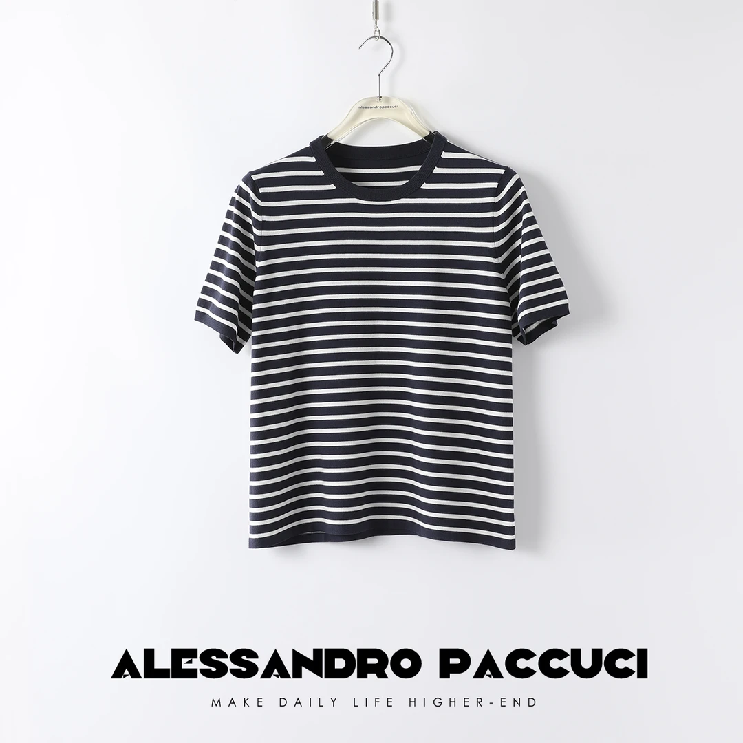 AP洛哥23242X 舒适触肌料蓝白条纹时尚休闲海魂衫T恤