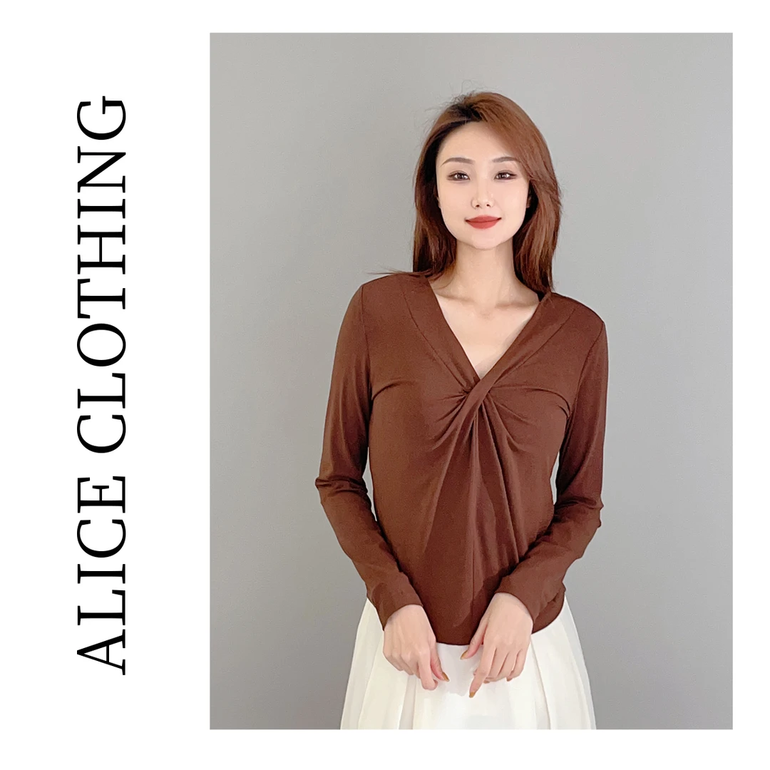 4 [alicelulu] 纸片人轻奢打底衫纽结设计 丝滑显瘦 S2136903L