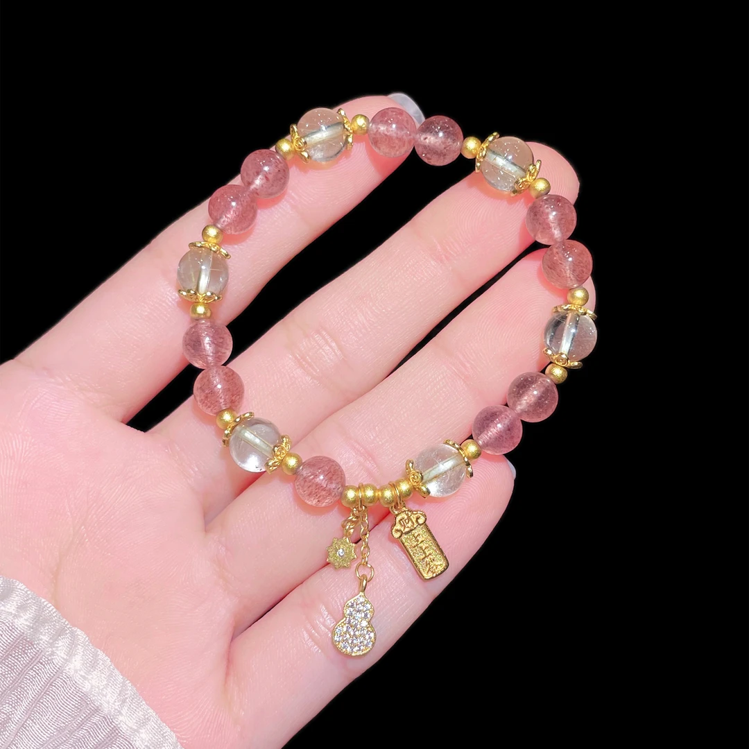白昼集/桃天灼灼手串/天然草莓晶百搭招桃花粉水晶手链女2025新款