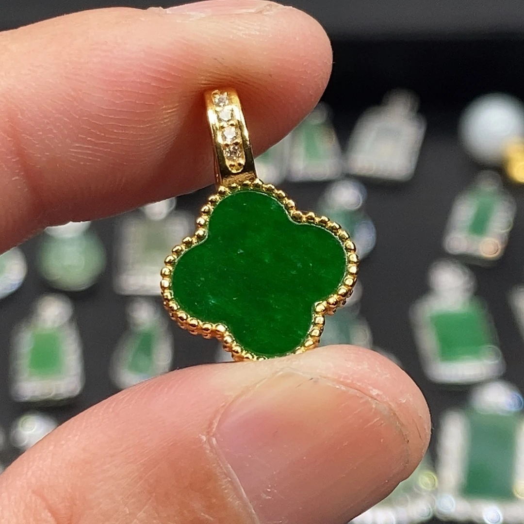 翡翠银S925镀金镶嵌吊坠(不含链)