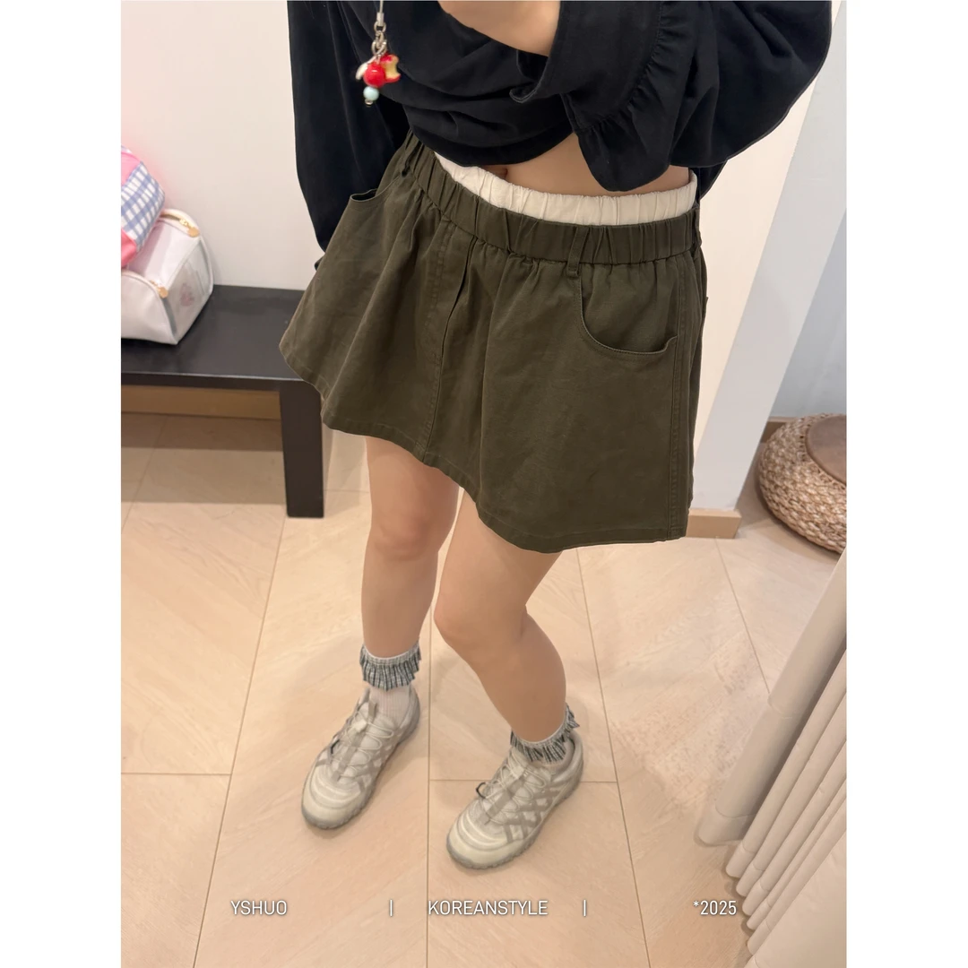 YSHUO【清冷活力】新款女装设计感拼接腰头宽松显瘦高级女半裙 8885