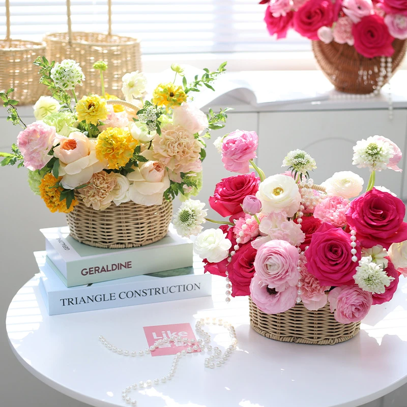 手提花篮米藤编花束花篮水果花艺培训插花课材料干花仿真