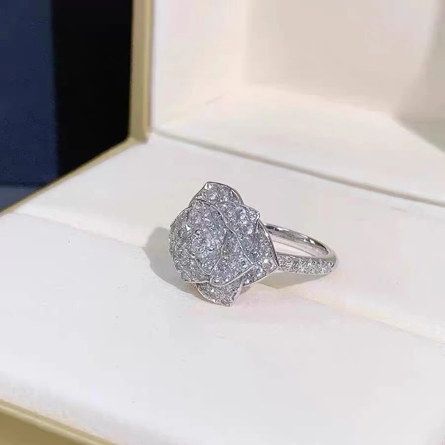 99新 Piaget/伯爵 小花6珊 伯爵 ROSE系列 白金满钻戒指 48