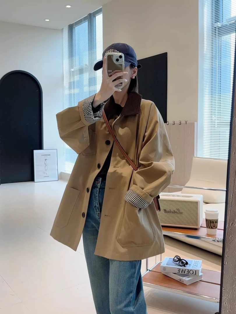 #XQ#小禾款高密棉防水防污休闲风衣中长款短款外套