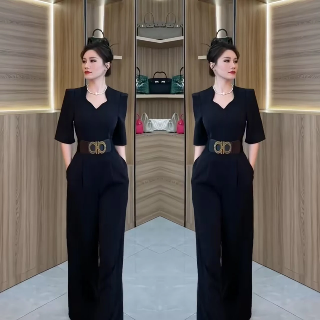 气质显瘦连体裤套装女2025年夏季新款时尚百搭洋气阔腿裤连体衣