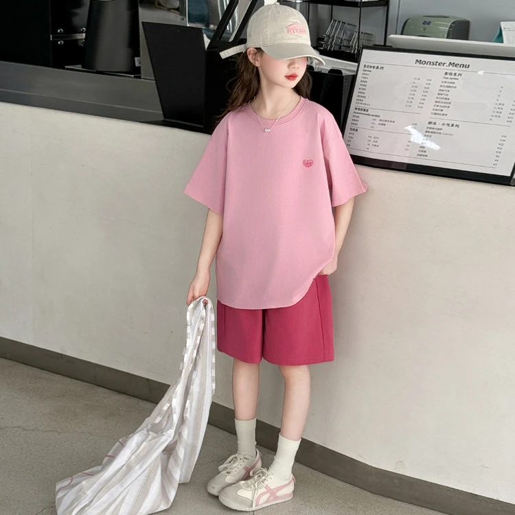 女童夏款套装2025新款中大童女孩休闲短袖上衣宽松短裤洋气两件套